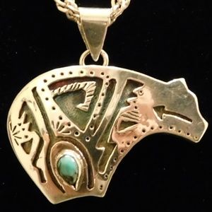 Fine Sterling Silver Turquoise Bear Pendant